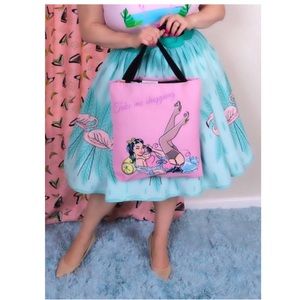 TAKE ME SHOPPING PINUP GIRL PINK TOTE BAG
